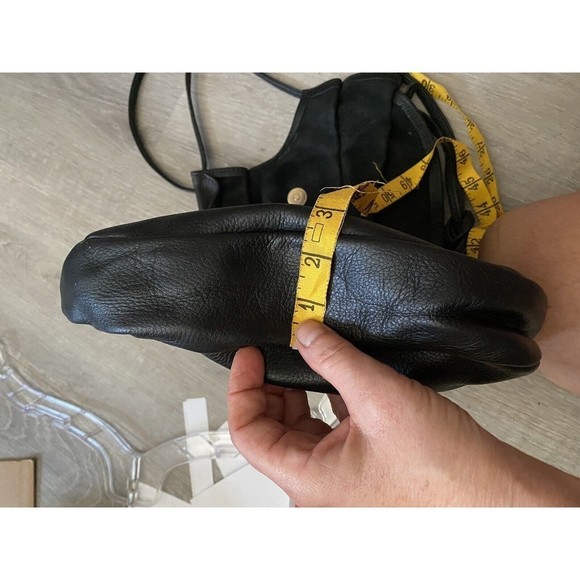 Vintage 80s Artisan Handmade Black Leather Purse With Mother Of Pearl Accent - Picture 12 of 14